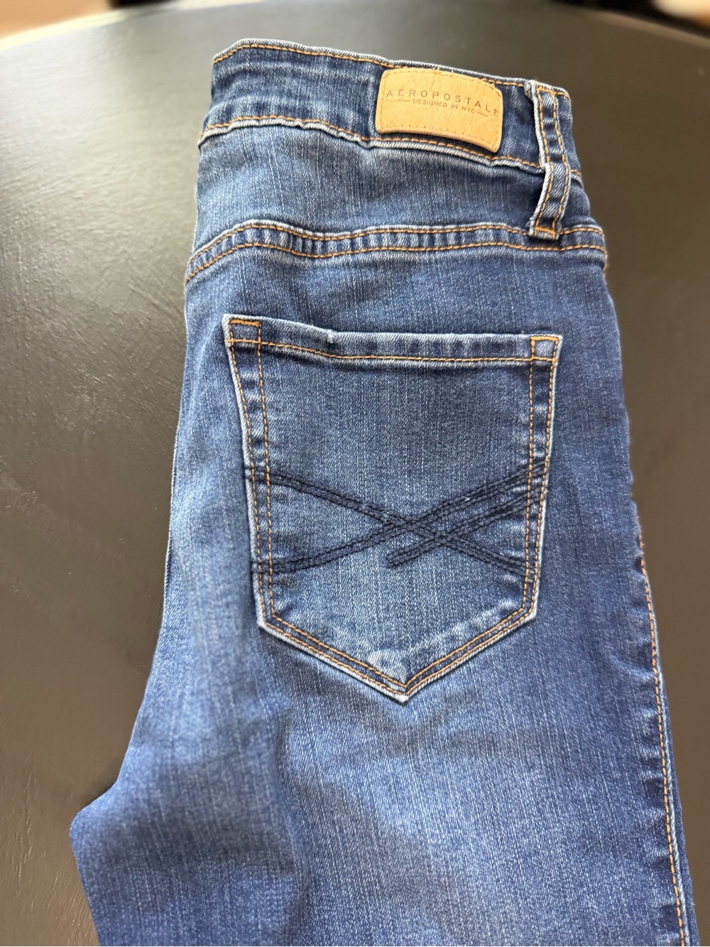 Aeropostale Women’s Skinny Jeans in Blue with Tan‎ Patch